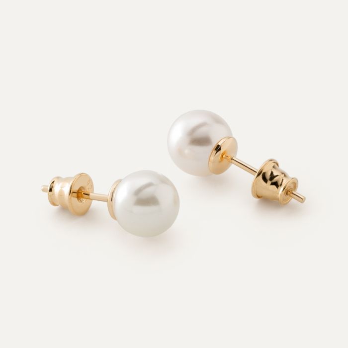 Silver stud earrings with white pearl gold plated