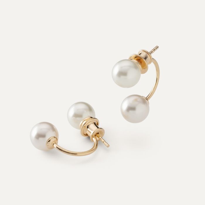 Front & back earrings with pearls, silver 925 gold plated