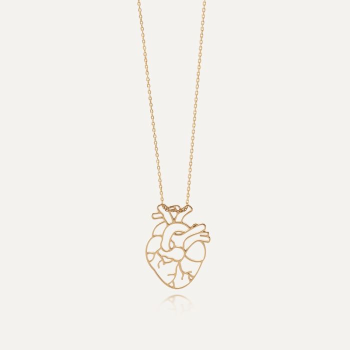 Necklace - anatomic heart, sterling silver 925 gold plated