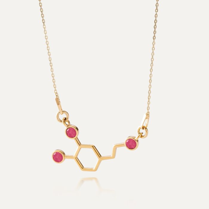 Dopamine necklace with stones - pink jade, silver 925 gold plated