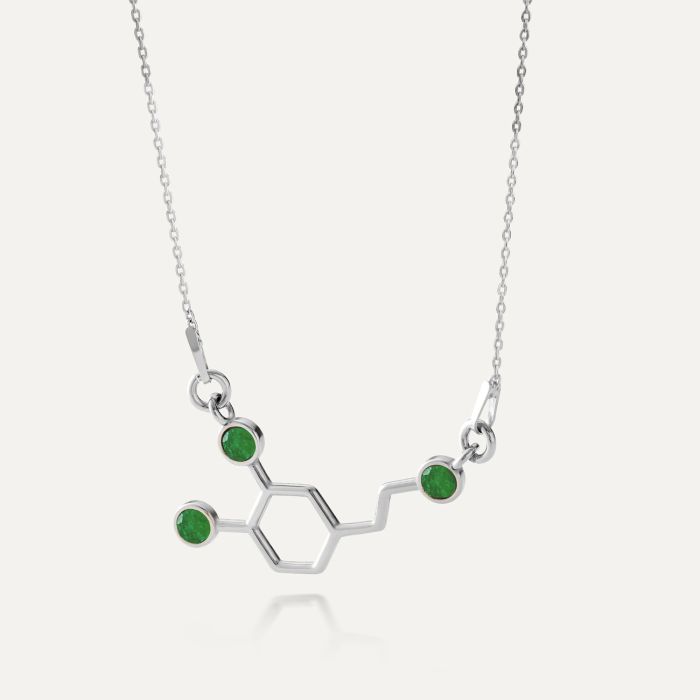 Dopamine necklace with stones - green jade, silver 925 platinum plated