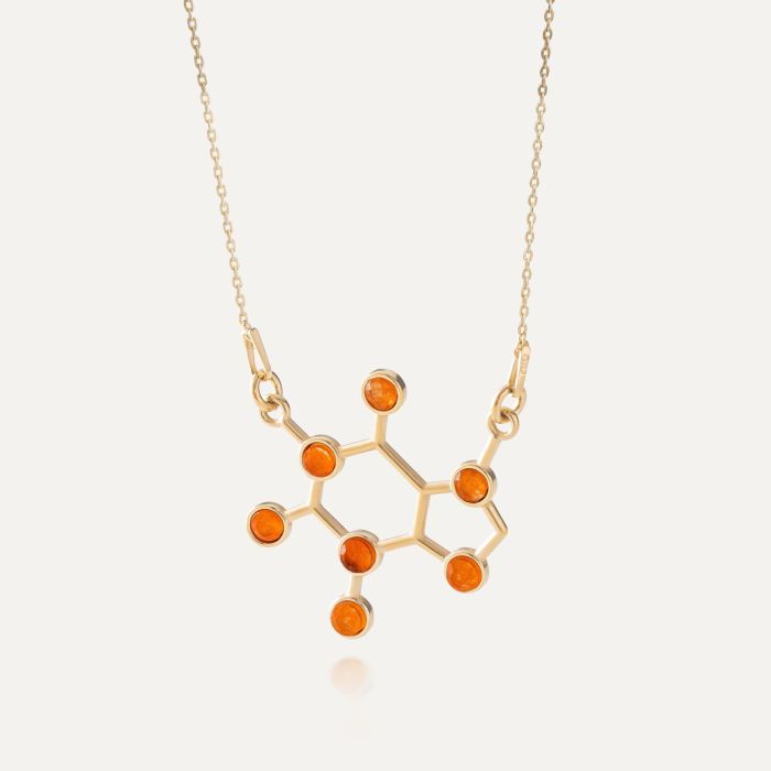 Caffeine necklace with stone - orange jade, silver 925 gold plated