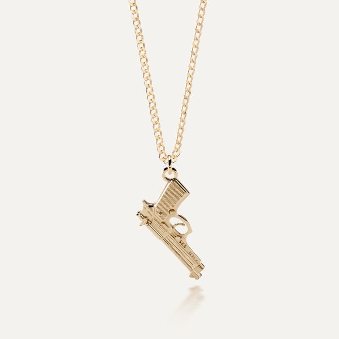 Big gun beretta necklace, silver 925 gold plated