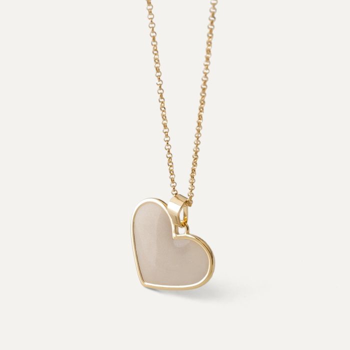 White resin heart necklace, sterling silver 925 gold plated