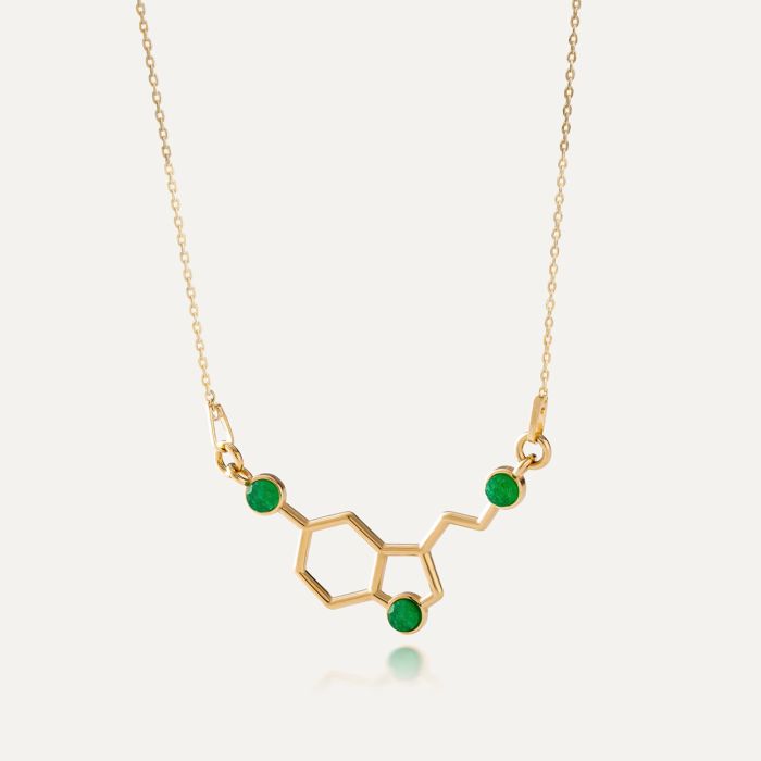 Serotonin necklace with stone - green jade, silver 925 gold plated