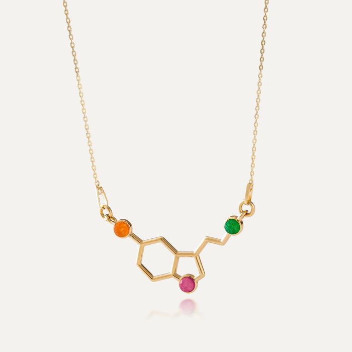 Serotonin necklace with colored stones, silver 925 gold plated