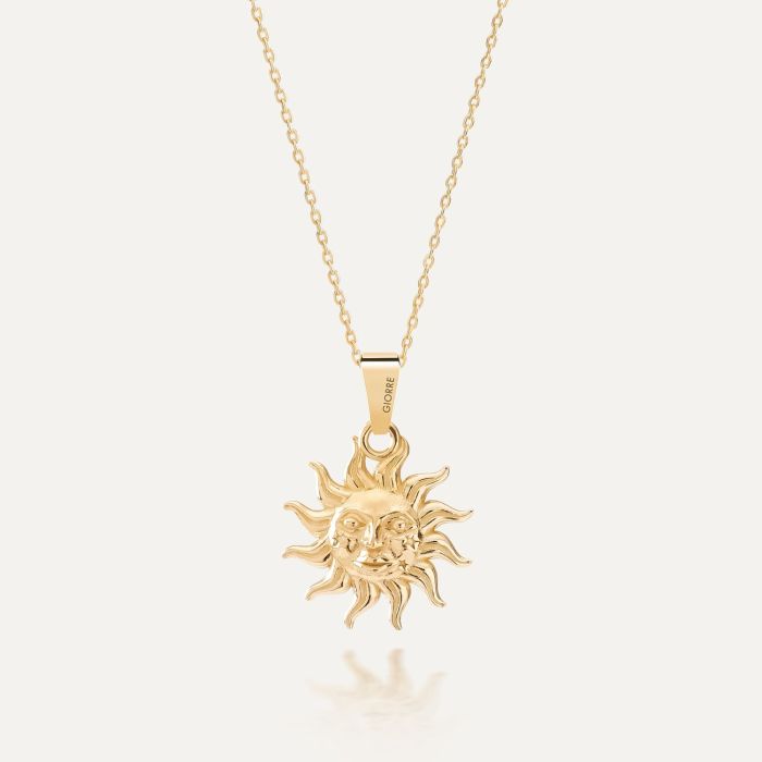 Sun necklace, sterling silver 925 gold plated