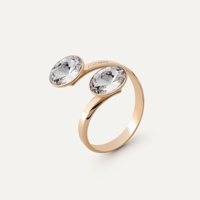 Rivoli ring with two stones 8 mm, silver 925 gold plated