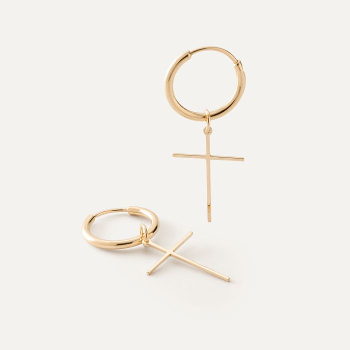 Silver hoop earrings 1.7 cm with a cross gold plated