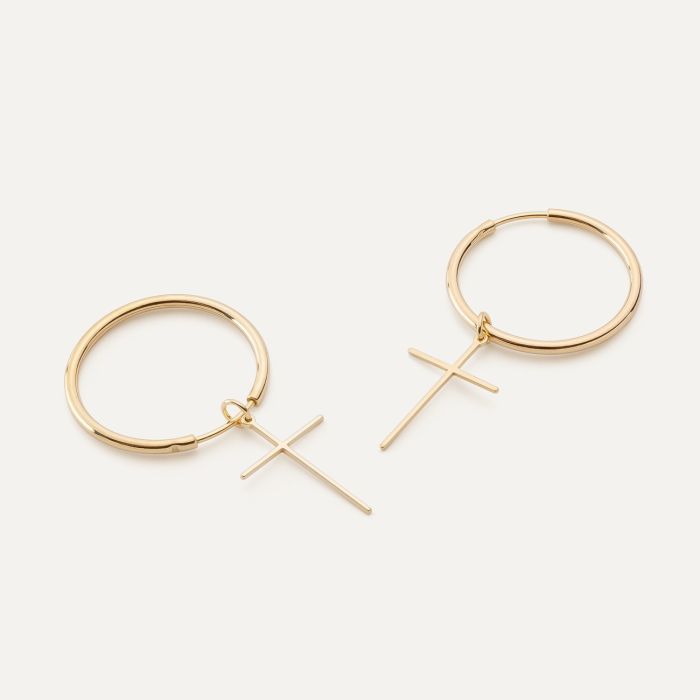 Silver hoop earrings 2.5 cm with a cross gold plated