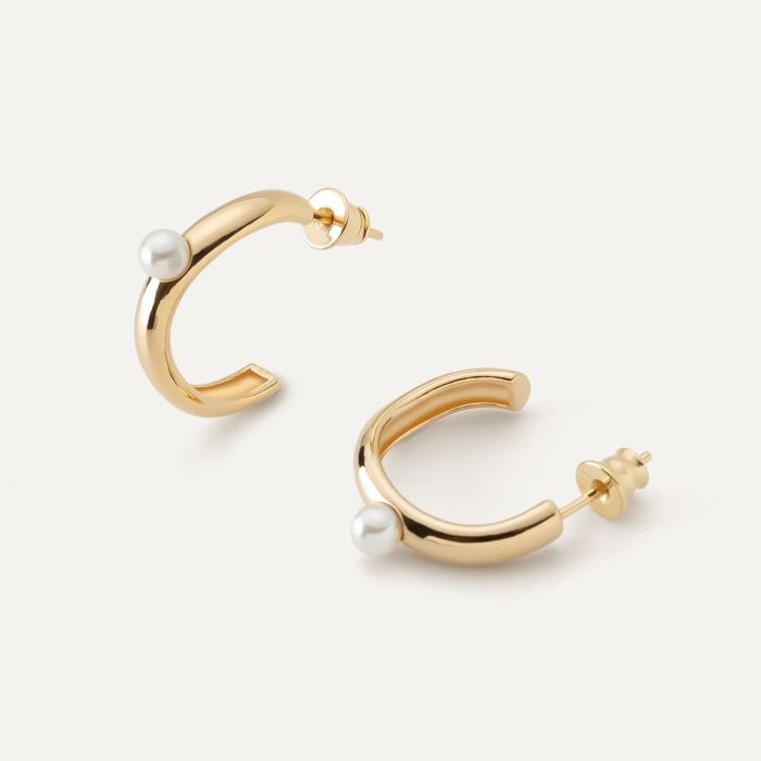 Silver semicircle earrings with pearl, sterling silver 925 gold plated