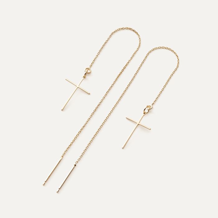 Cross chain earrings, sterling silver 925 gold plated