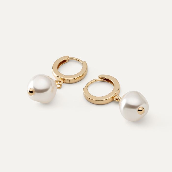 Silver dangling earrings with an irregular pearl gold plated