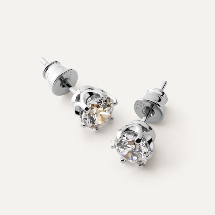 Earrings zirconia 6 mm, sterling silver 925 platinum plated