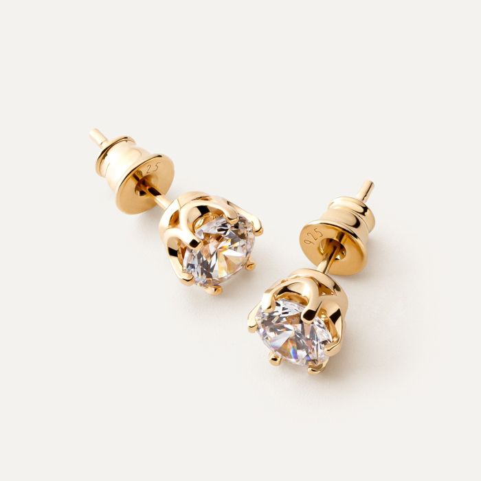 Earrings zirconia 6 mm, sterling silver 925 gold plated