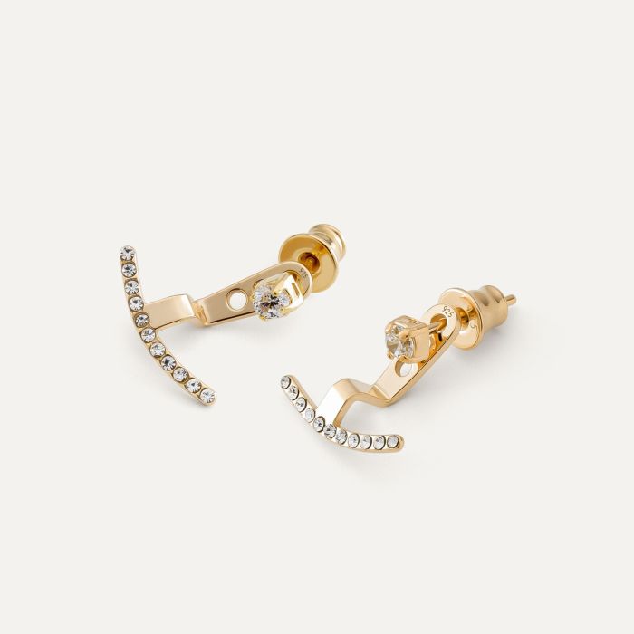 Behind ear earrings with crystals and zircons, silver 925 gold plated