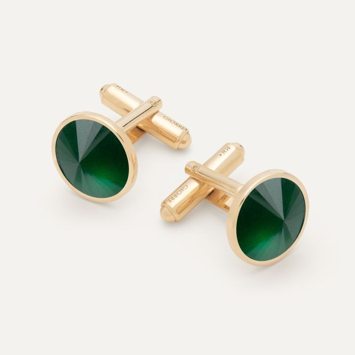 Silver cufflinks - green jade gold plated