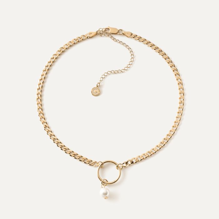 Choker necklace with a pearl pendant, silver 925 gold plated