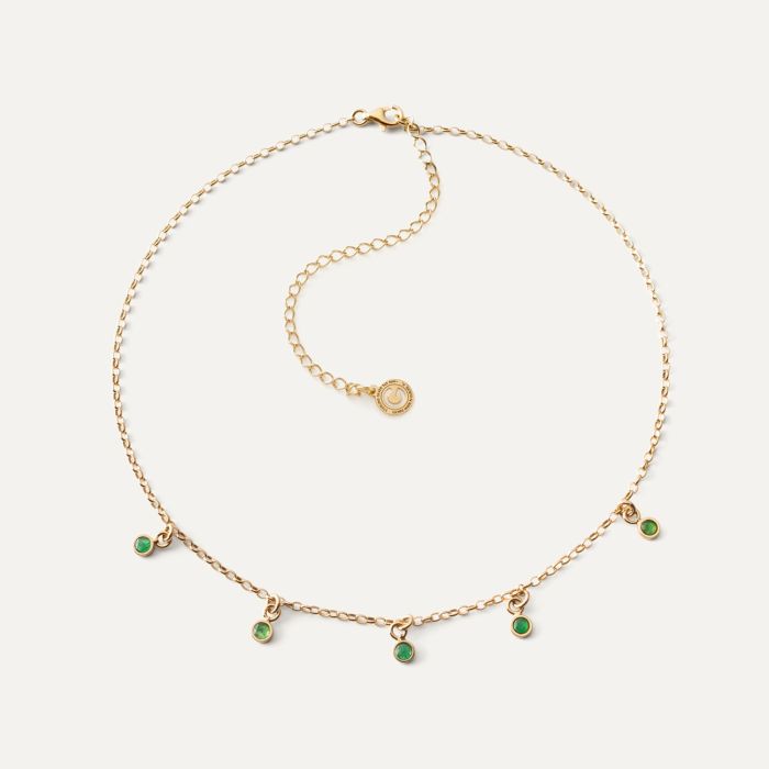 Silver choker with stones - green jade gold plated