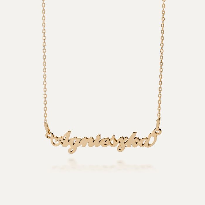 Silver celebrity necklace with name, cursive gold plated