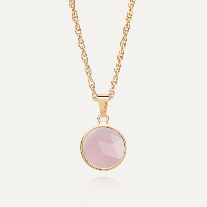 Silver necklace Rose Cut - rose quartz gold plated