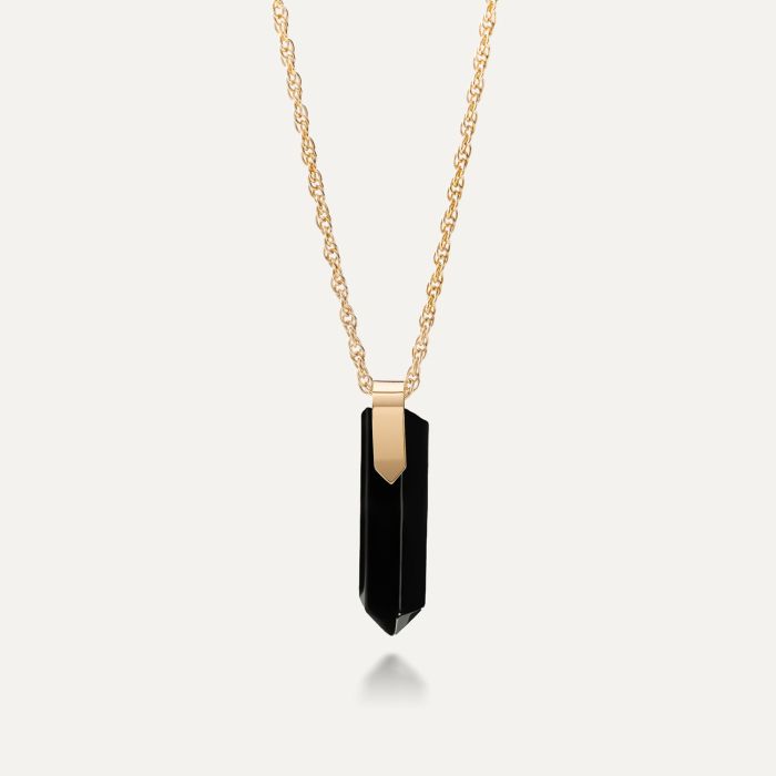 Silver icicle necklace - black onyx gold plated