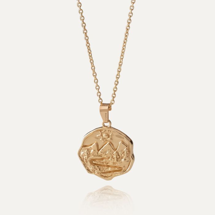 Silver mountain talisman necklace with gold plating