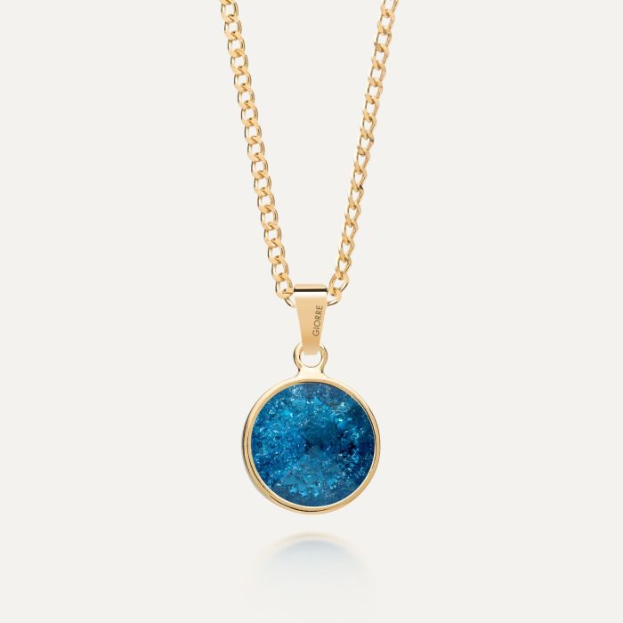 Silver necklace with midnight blue crystal gold plated