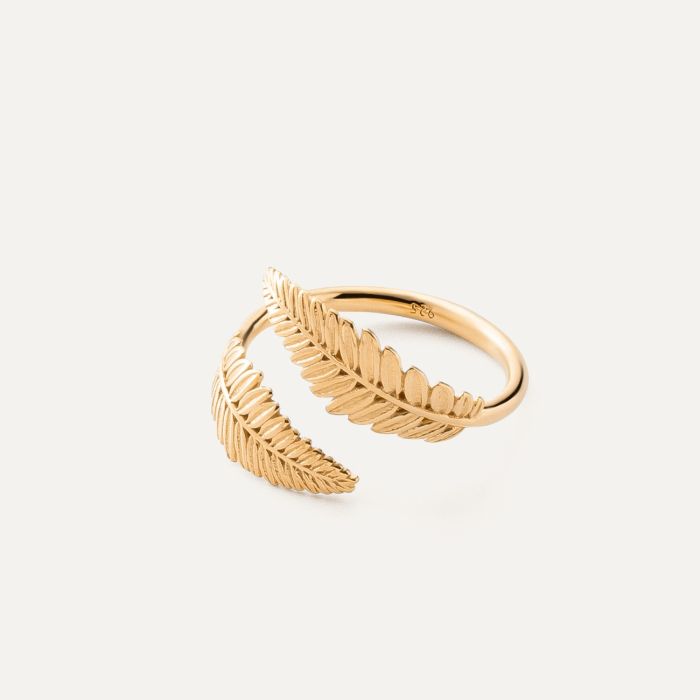 Leaves ring, sterling silver 925 gold plated