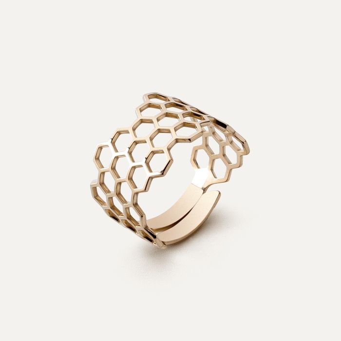 Honeycomb ring, sterling silver 925 gold plated