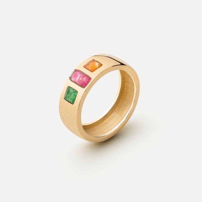 Silver ring with colored stones, 925 silver in gold plating