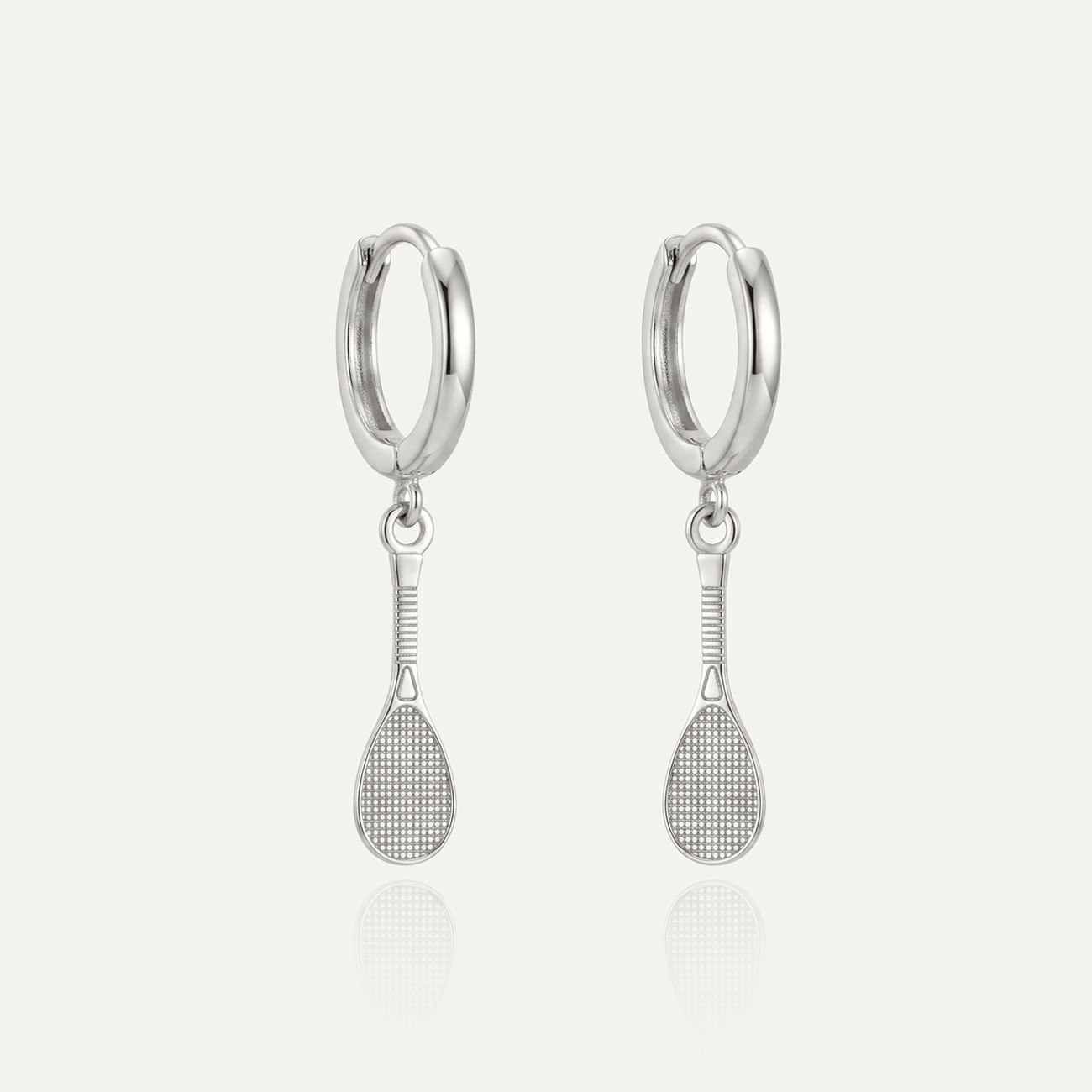 Hoop earrings with squash racket, Sterling Silver 925 Plated with Platinum