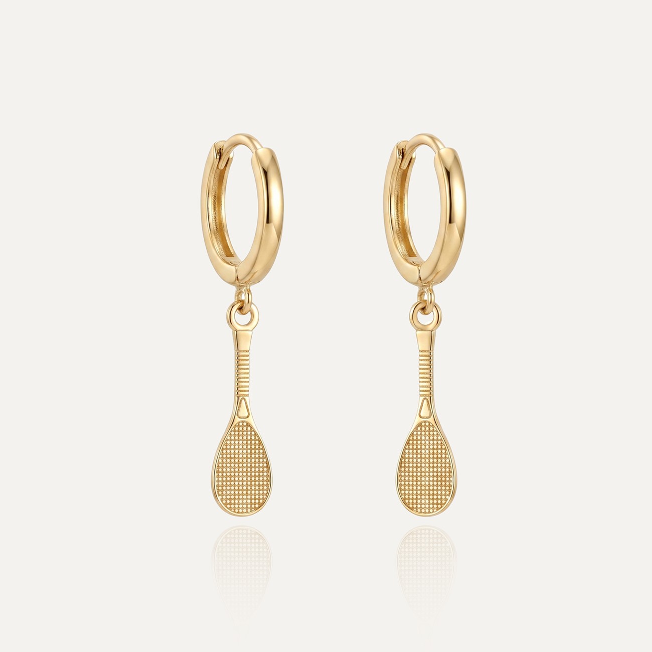 Hoop earrings with squash racket, Sterling Silver 925, gold plated