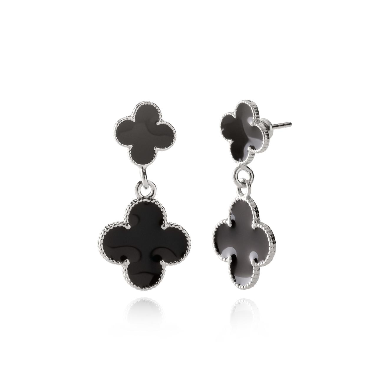silver clover earrings epoxy resin earrings silver